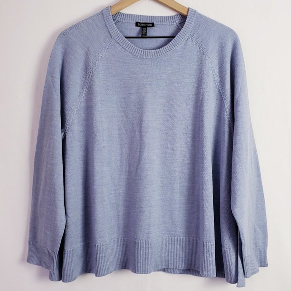 Eileen Fisher Fine Italian Merino Lt Blue Sweater - Picture 2 of 10